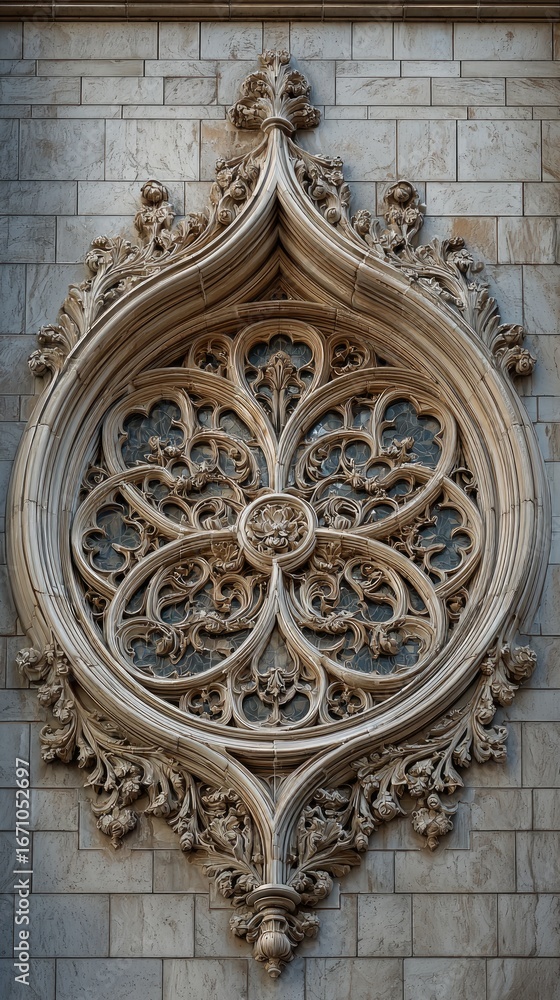 Obraz premium Ornate stone window design on a wall