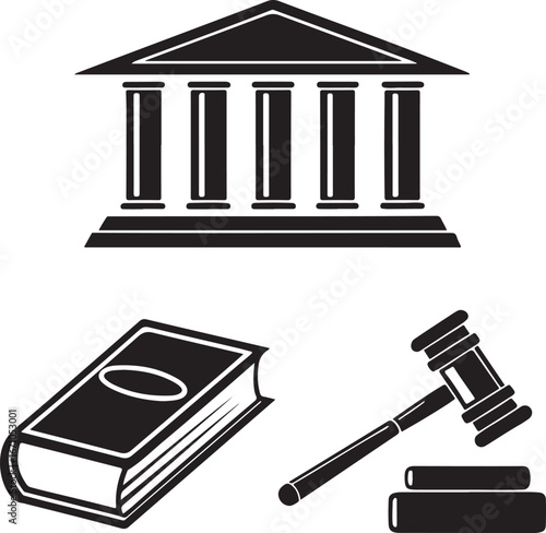 Legal Symbols Courthouse, Law Book, and Gavel