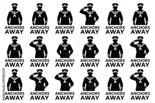 Vector art of anchors away sailor silhouette pattern, perfect for nautical themed designs and vintage military illustrations