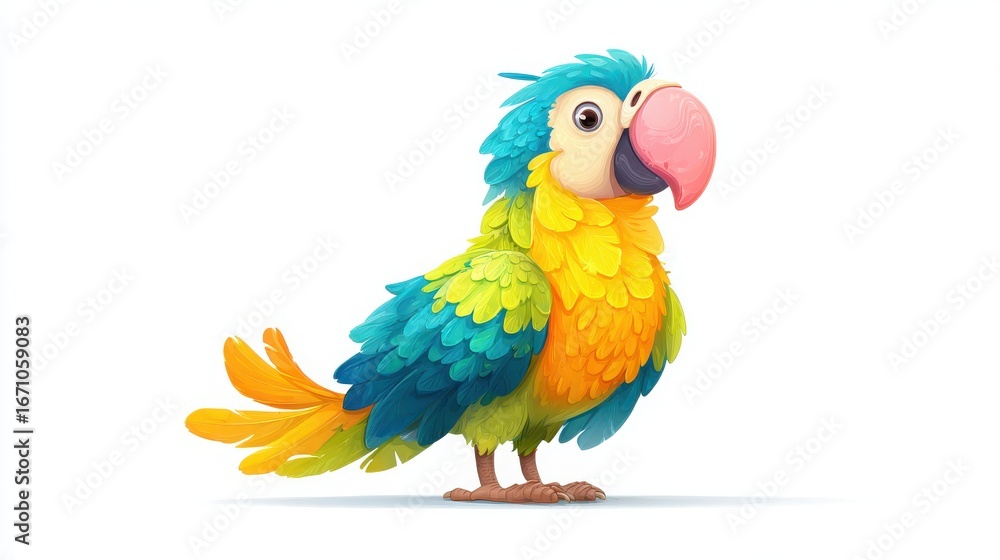 Obraz premium Colorful Cartoon Parrot with Vibrant Feathers and Playful Expression