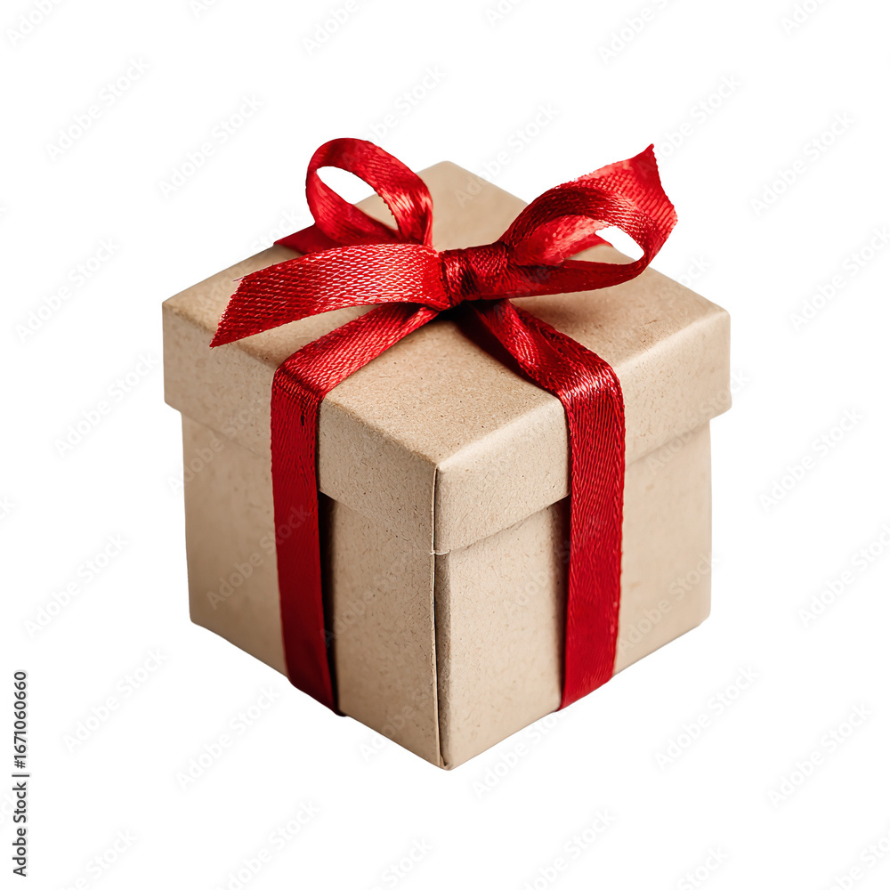 Obraz premium Square Gift Box with Red Ribbon, Holiday Present, Birthday Surprise stock asset