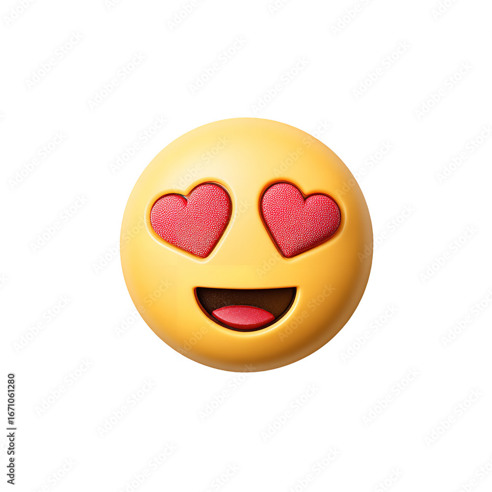 Fototapeta premium Cute Emoji with Hearts for Eyes, Love Emoticon, PNG Transparent Background stock asset