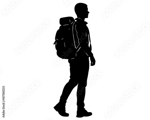Traveler with backpack silhouette vector