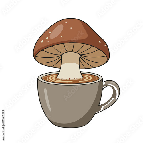 Coffee cup with mushroom protruding