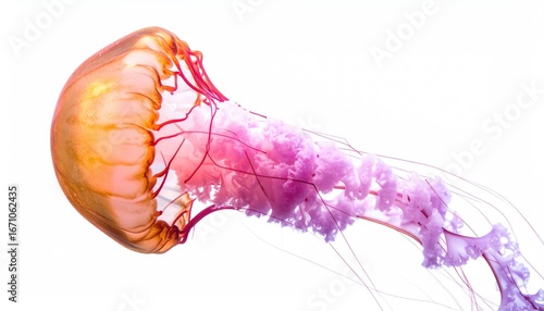 A vibrant jellyfish floats gracefully in the ocean depths.