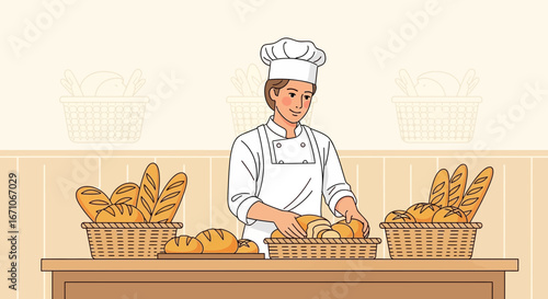 Bakery Specialist Showcasing Various Artisan Breads in a Delightful and Fresh Display