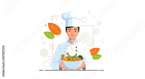 Cheerful Chef Presenting Freshly Prepared, Flavorful Food, Ready To Serve Diners