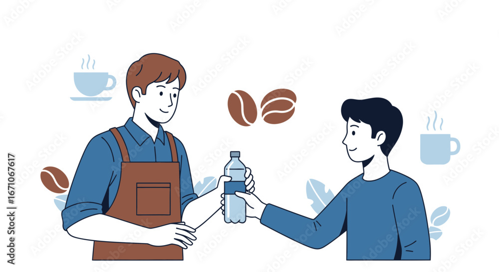 Obraz premium Barista Offering Refreshment To Customer In A Clean And Modern Coffee Shop Setting