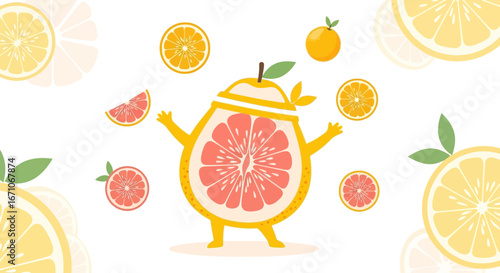 Cheerful Citrus Mascot Demonstrates Delightful Fruitfulness and Refreshing Characteristics