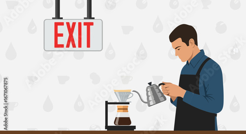 Barista Skillfully Making Coffee With Precision While Working In Their Coffee Shop