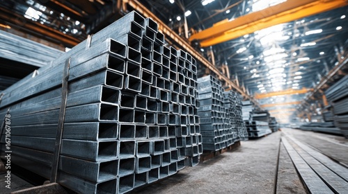 Metal Square Tubing Stacks in Warehouse