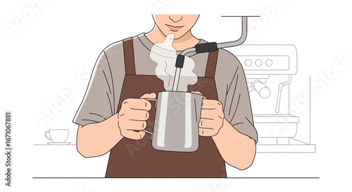 Barista Skillfully Steaming Milk for Latte Art, Crafting a Delightful Coffee Experience Perfectly
