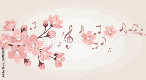 Blossom Melodies: Harmony of Springtime Flowers and Musical Notes in Delicate Bloom