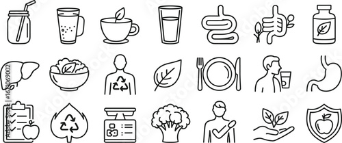 Healthy Living and Nutrition Icons Collection Outline lifestyle healthy food