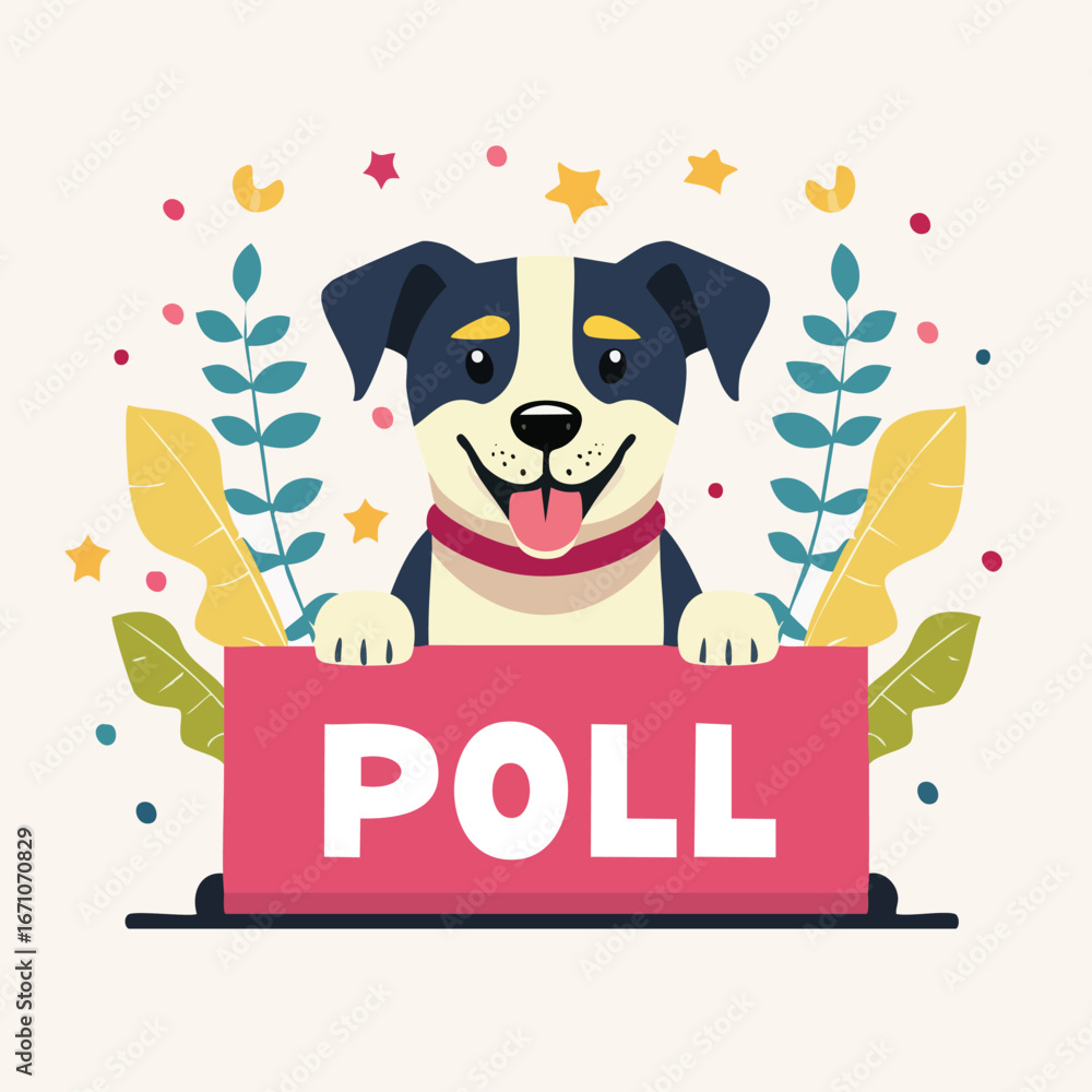 Fototapeta premium Poll vector illustration decorated with playful dog elements in a clean, modern style.