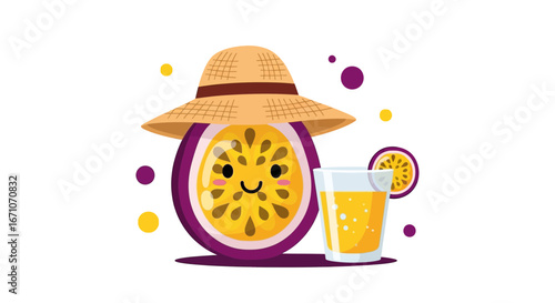 Cartoonish Passion Fruit Enjoying Summer Vacation With Beverage Delightfully