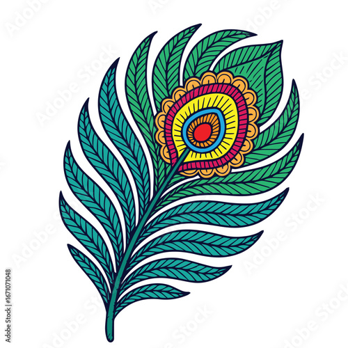 Vector pattern design of peacock feathers, beautifully illustrated in colorful tones, creating decorative ornamental artwork inspired by vibrant elegance and exotic nature.