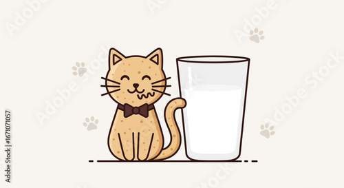 Charming Cartoon Cat Enjoying Milk: A Delightful Illustration For Various Applications