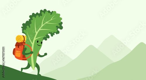 A Happy Cabbage Hiker Smiles as They Venture on a Mountain Hike Adventure