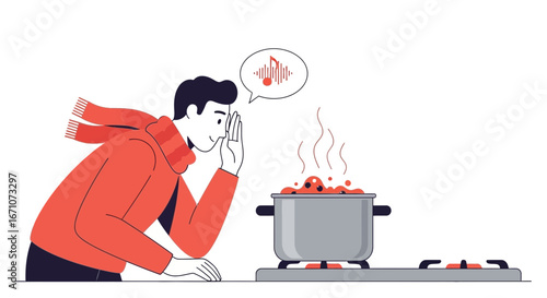 A Man Listening to Culinary Symphony: A Cooking Illustration Concept and Illustration