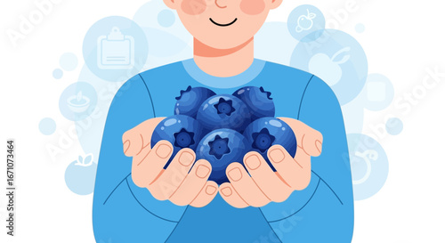 A Person Holding a Handful of Fresh, Juicy, And Delicious Blueberries Illustration