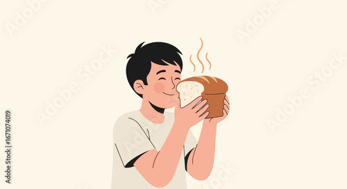 Aromatic Bread Aroma: A Person Delighted With Freshly Baked Loaf Fragrance