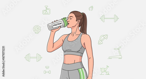 Active Female Hydrating With Protein Shake For Enhanced Workout Recovery And Results