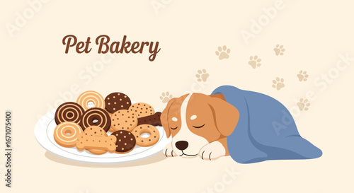 Adorable Beagle Dog Relaxing Under Blanket Near Delicious Treats From A Pet Bakery