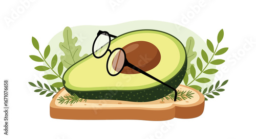 Avocado Toast With Glasses Depicting A Whimsical And Healthy Dietary Concept