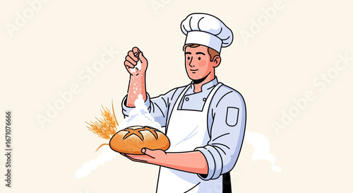 Baker Adding Salt to Freshly Baked Bread Illustrating Professional Baking Excellence