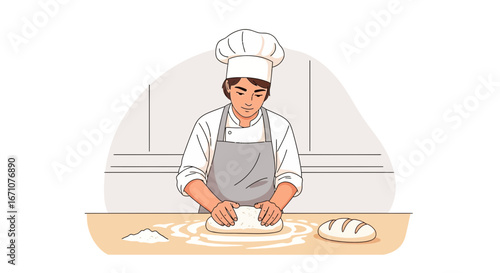 Baker Crafting Fresh Loaf Of Bread In Kitchen Preparing Delicious Homemade Food