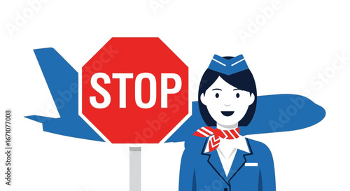 Airline Regulation and Safety: A Flight Attendant Signaling a Stop To Air Travel