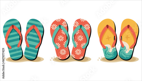colorful summer flip flops set for beach holiday designs vector art isolated on white background