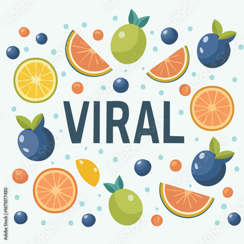 Viral vector illustration decorated with colorful fruit elements in a clean, modern style.