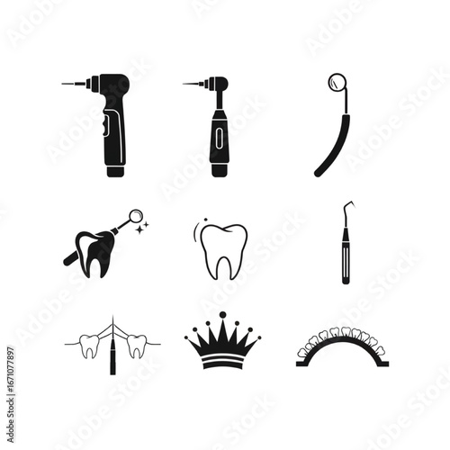 Dental tools and equipment icons.