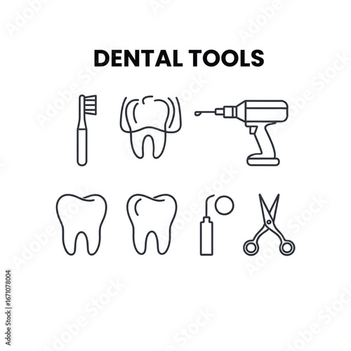 Dental tools and equipment icons.