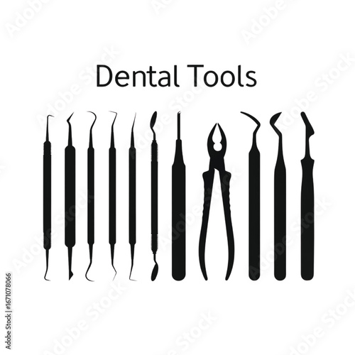 Dental tools and equipment icons.