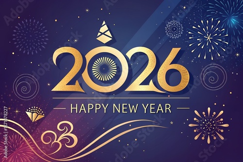 Golden 2026 new year celebration with fireworks and sparkle