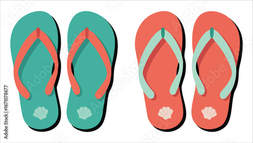 colorful summer flip flops set for beach holiday designs vector art isolated on white background