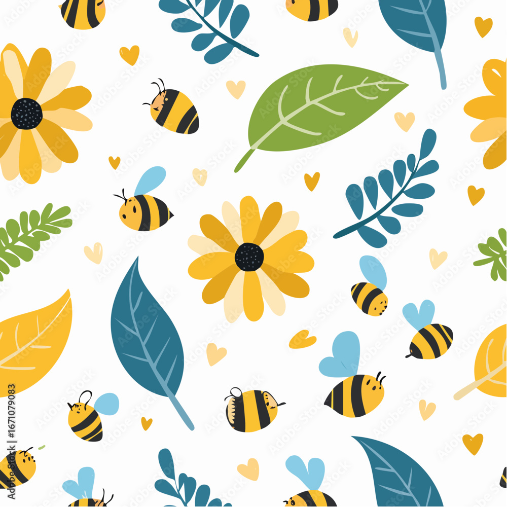 Naklejka premium Bright pattern on a yellow background with bees 3