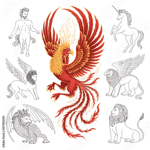 Obraz na plátně Mythical creatures soaring with vibrant colors, perfect for fantasy art and crea