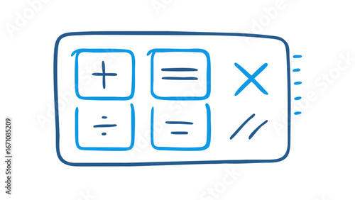 Blue calculator doodle with math symbols plus minus