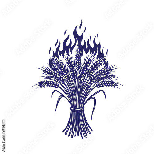 Burning wheat stalks illustration depicting the fire of life and abundance