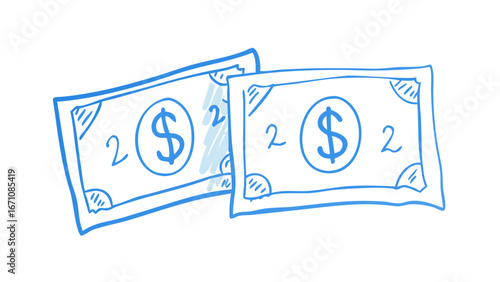 Blue dollar bills doodle money currency