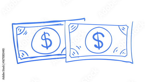 Blue dollar bills doodle money currency