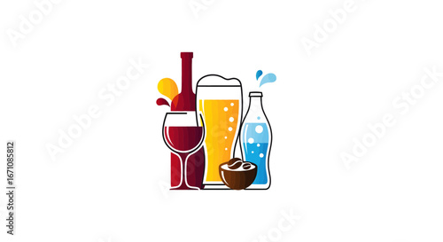 Wine, Beer, Soda, and Coconut Water Illustrations for Graphic Designs and Marketing