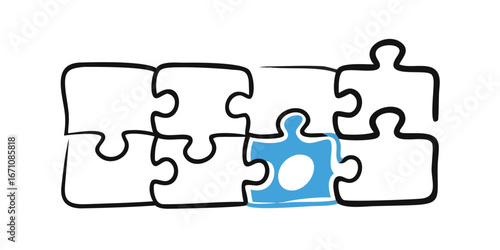 Blue puzzle piece fitting into black puzzle jigsaw