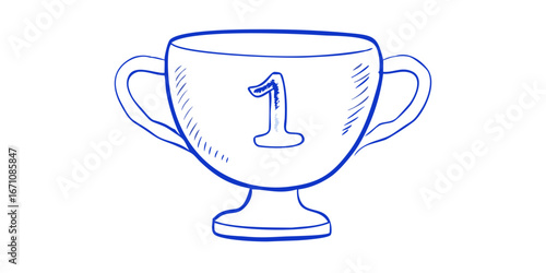 Blue trophy with number one award winner