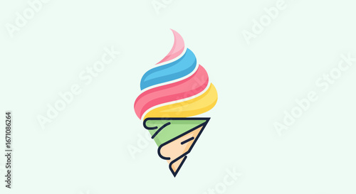 Colorful Ice Cream Cone Illustration, Food Art, Digital Graphics, Fun Design, Playful Environment, Creative Viewpoint, Delightful Concept