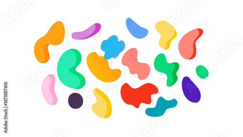 Colorful abstract organic shapes scattered blobs
